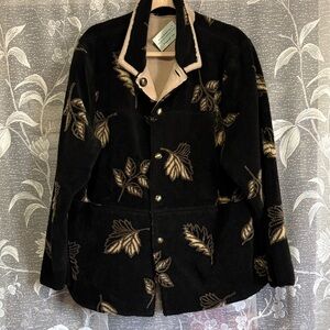 Vintage Black and Tan Leaves Reversible Fleece Suede Jacket